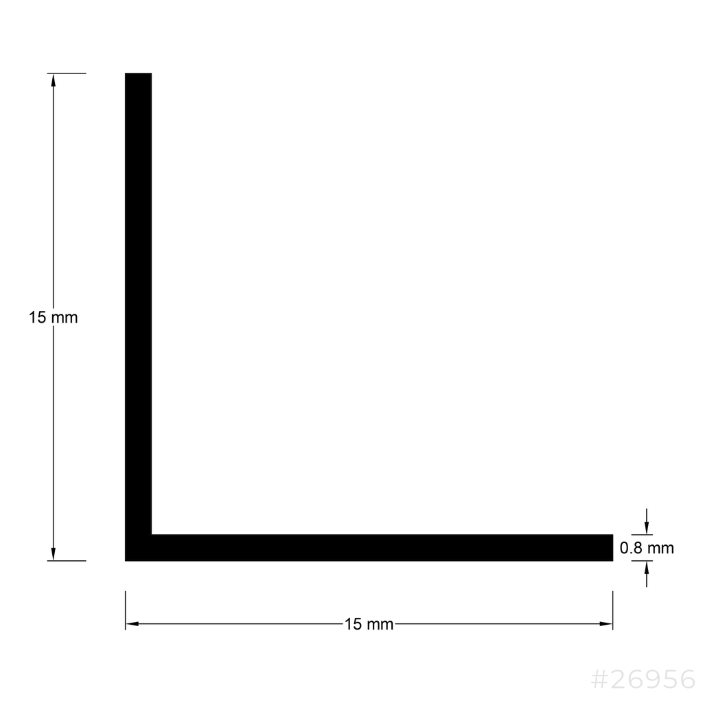 Aluminum L-Channel 15x15x0.8mm x 270cm Matt Black