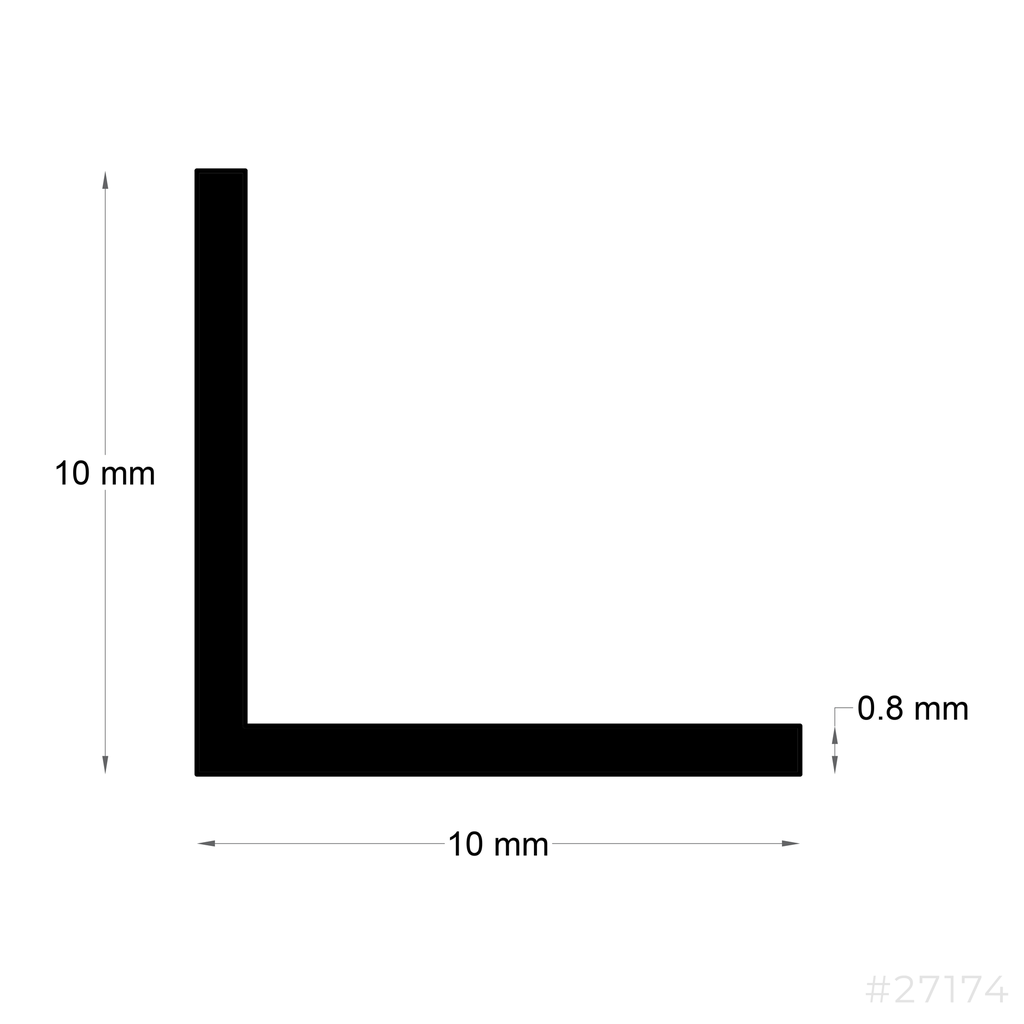 Aluminum L-Channel 10x10x0.8mm x 270cm Matt Champain