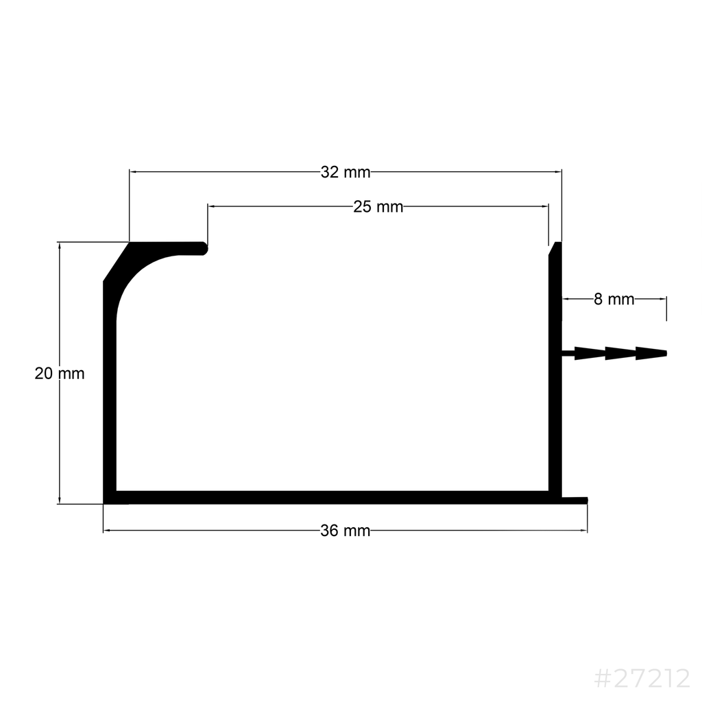 Aluminum G-Channel 3Mtr 20mm Mat Black