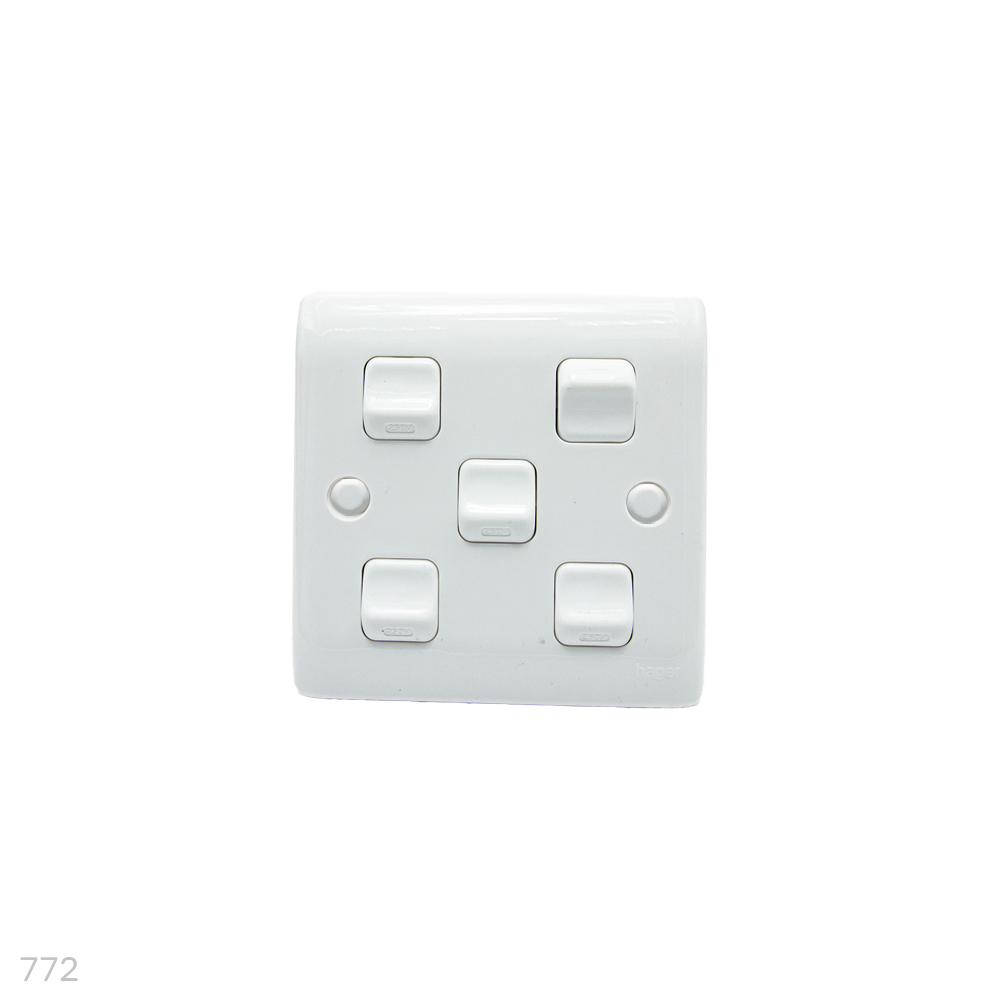 [772] Hager 5 Gang 1 Way Switch XP8510