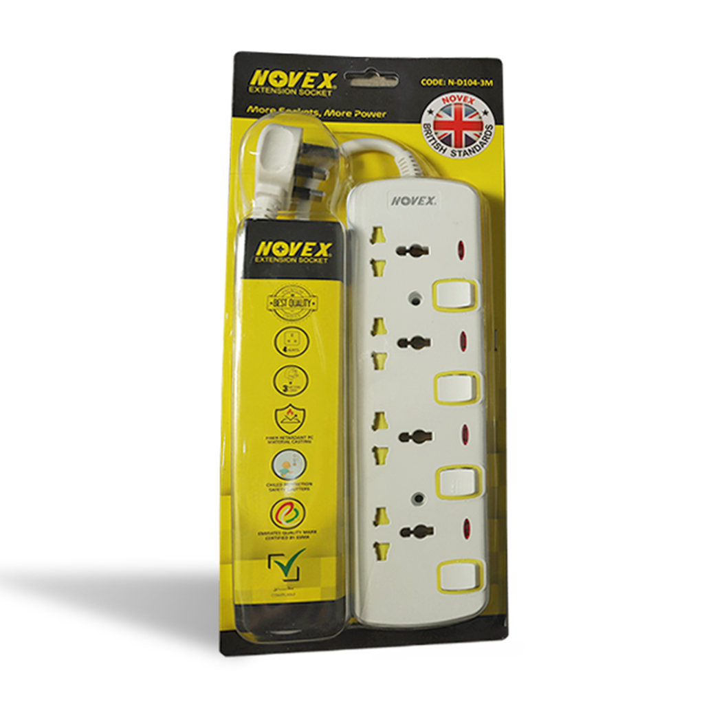 Novex Extension Socket 4way 3Mtr Universal N-D104-3M