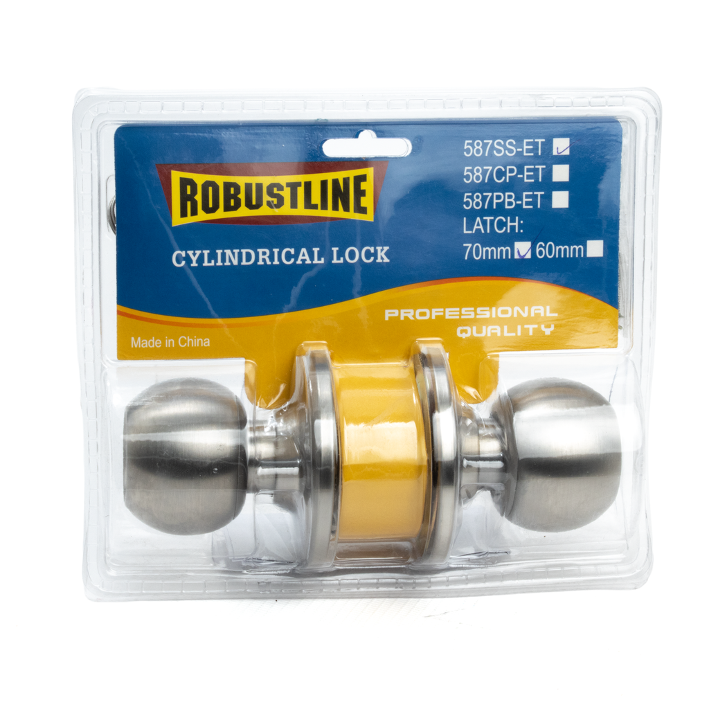 Cylindrical Knob Lock 70mm Set 587SS-ET with Key Robustline