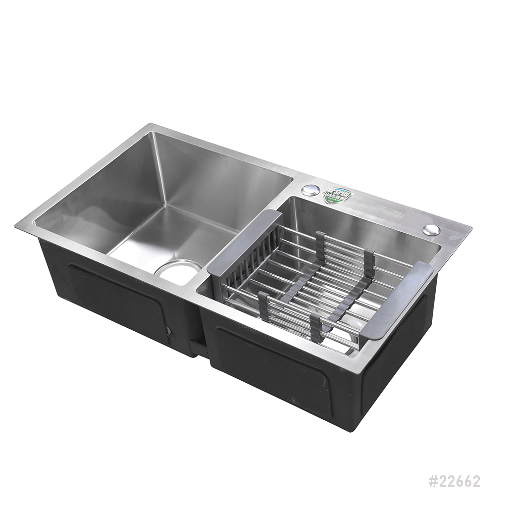 [22662] Kitchen Sink Double 780x430mm W/Drain System and Tray SUS304 7843