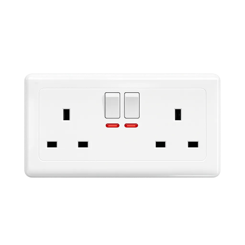 Double Socket Switch 13A With Neon W/O Screw CHN