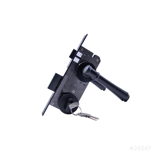 [26561] Door Handle with Lock Body 1919 Black Brass Gallery