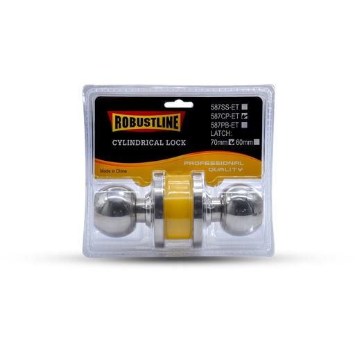 [16472] Cylindrical Knob Lock 70mm Set 587 CPET with Key Robustline